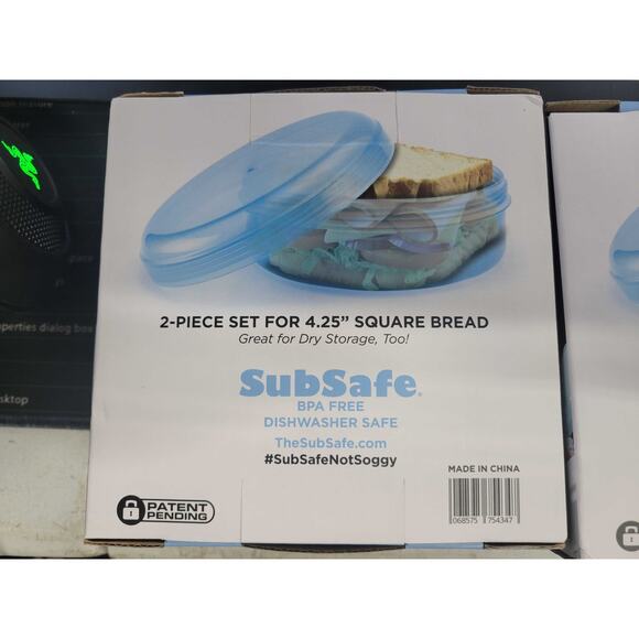 NWT SubSafe Reusable Sandwich Container 2-Pack Food Safe Square Bread Storage - Picture 2 of 3